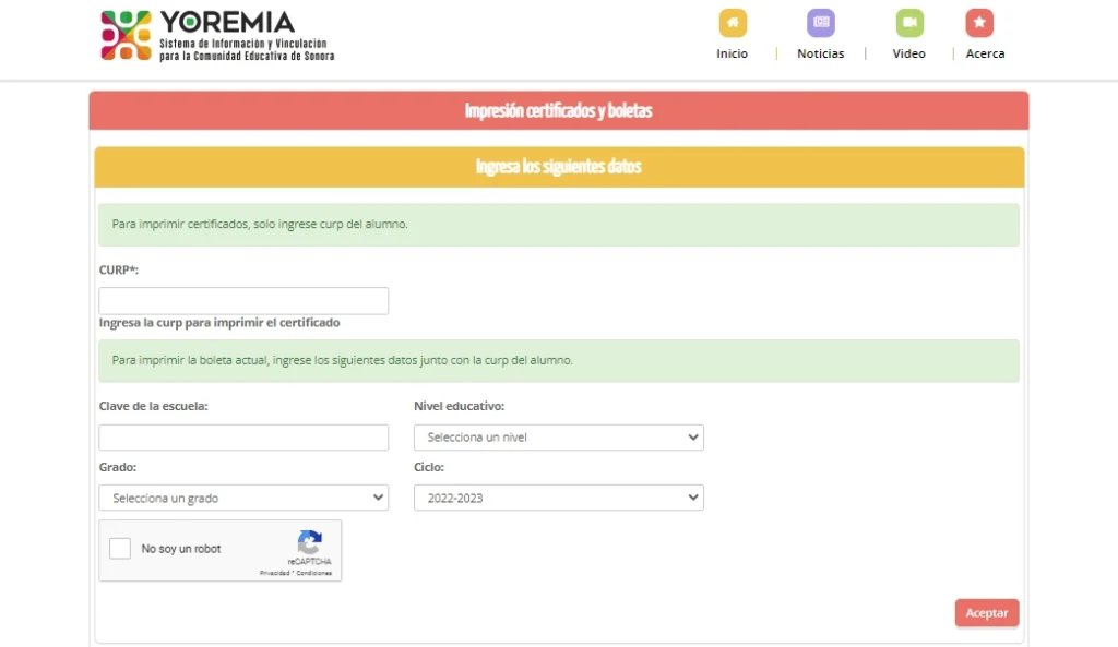 imprimir certificados o boleta de calificaciones Yoremia